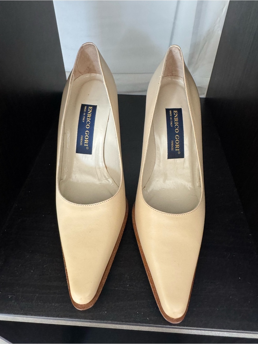 Cream Leather Pointed Toe Pumps